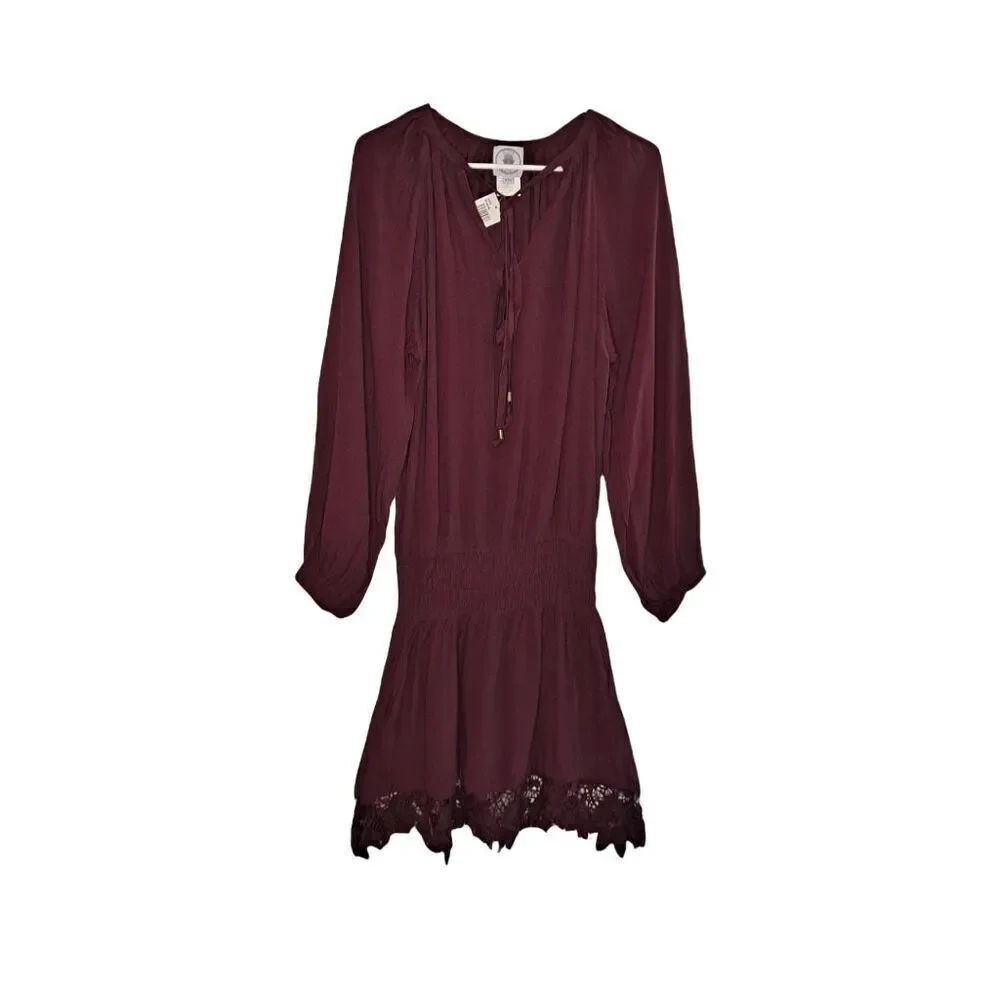 Muche et Muchette Long Sleeve Lace Boho Dress Burgundy OS